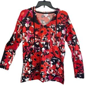 LuLaRoe ELIZA Black & Red Floral Long Sleeve Hooded V-Neck Sweater Sz XS